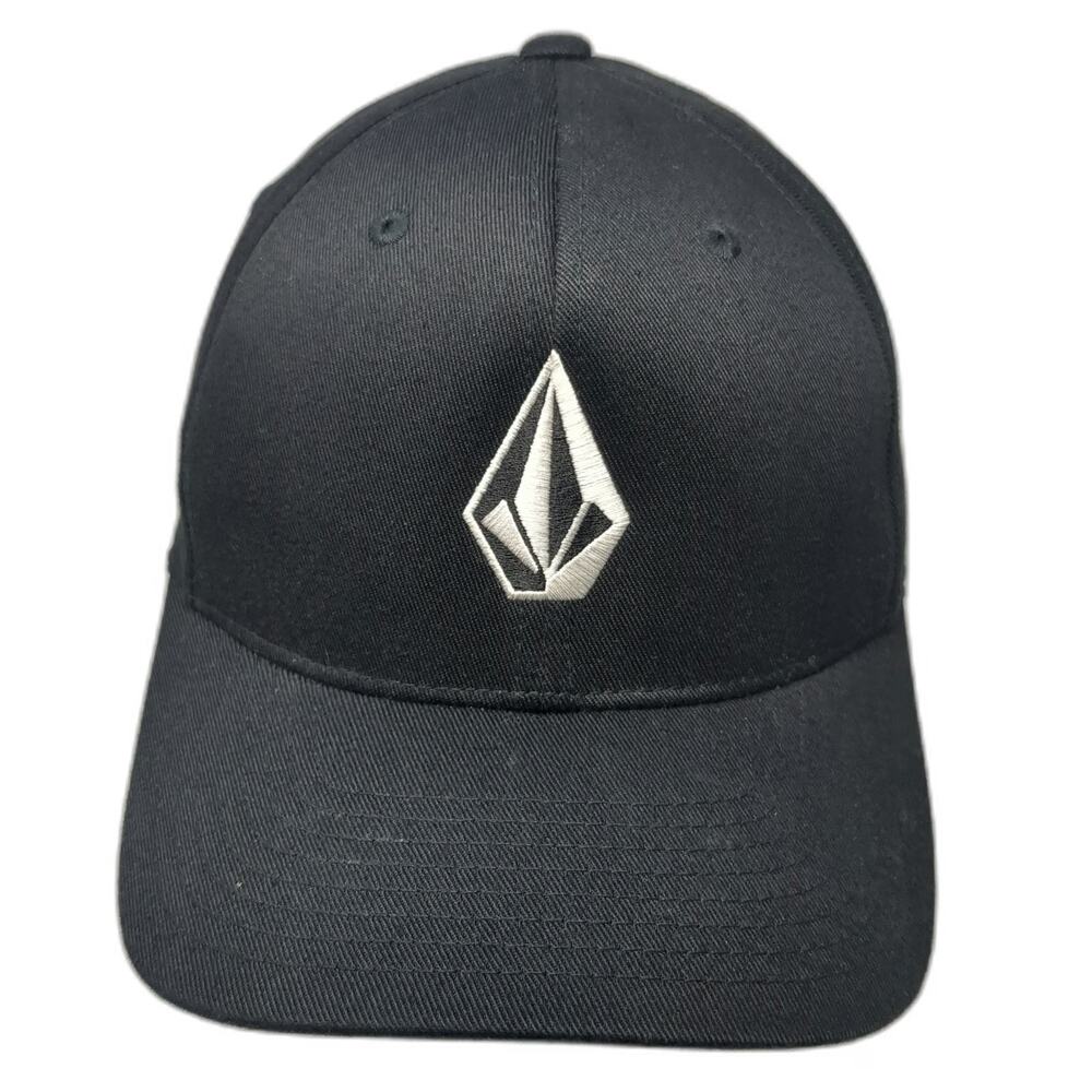 Volcom Baseball Cap Black OSFM Flexfit Embroidered Diamond Logo Hat Side Name
